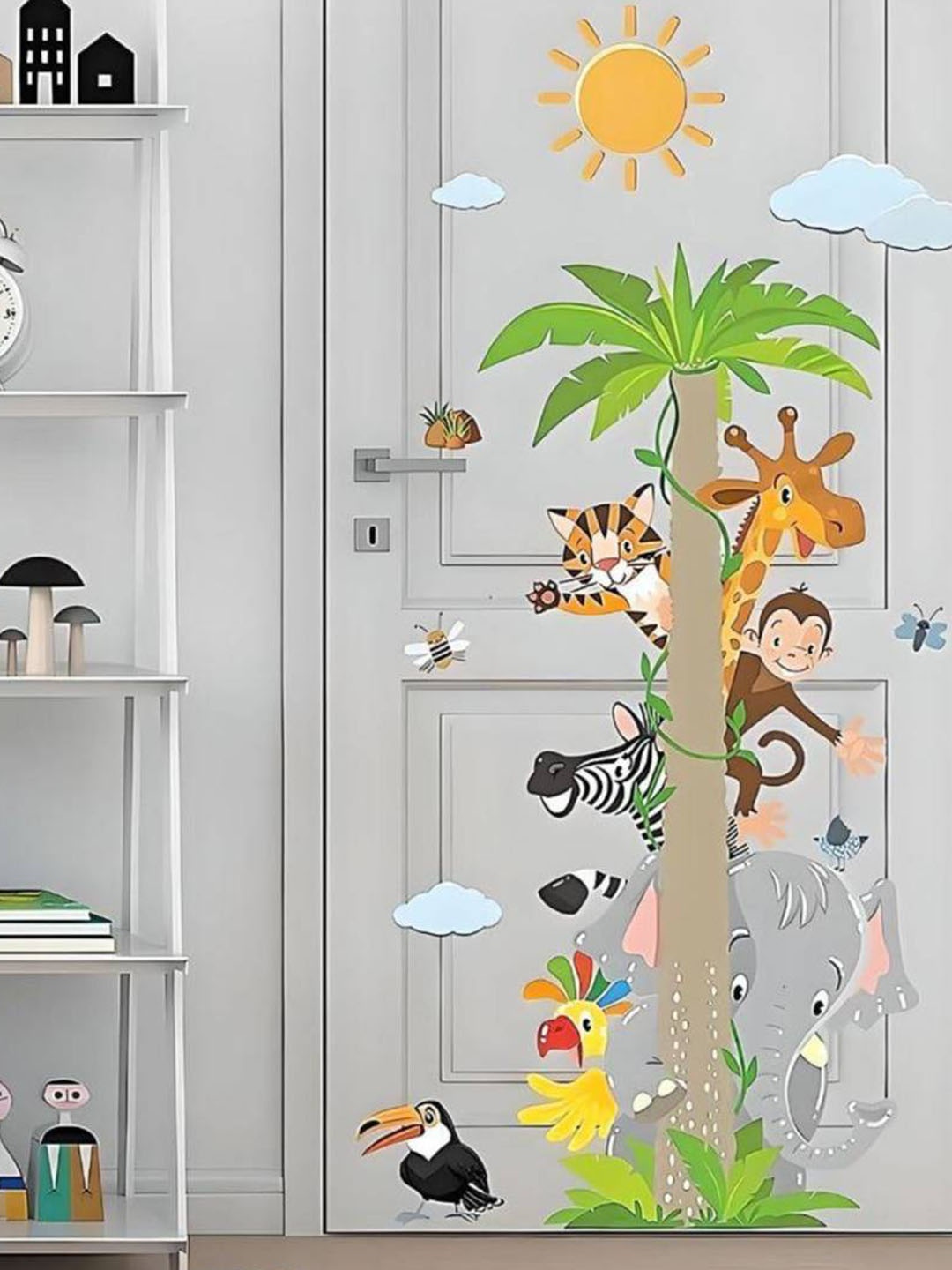 

Jaamso Royals Green Coconut Tree With Jungle Animal Self Adhesive Wall Sticker