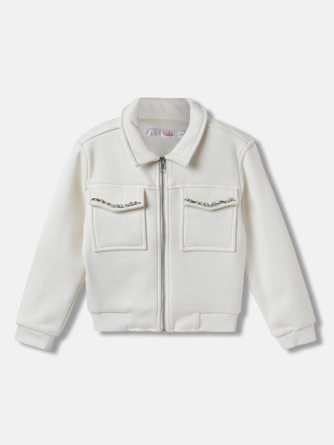ELLE Girls Shirt Collar Tailored Jacket, Cream