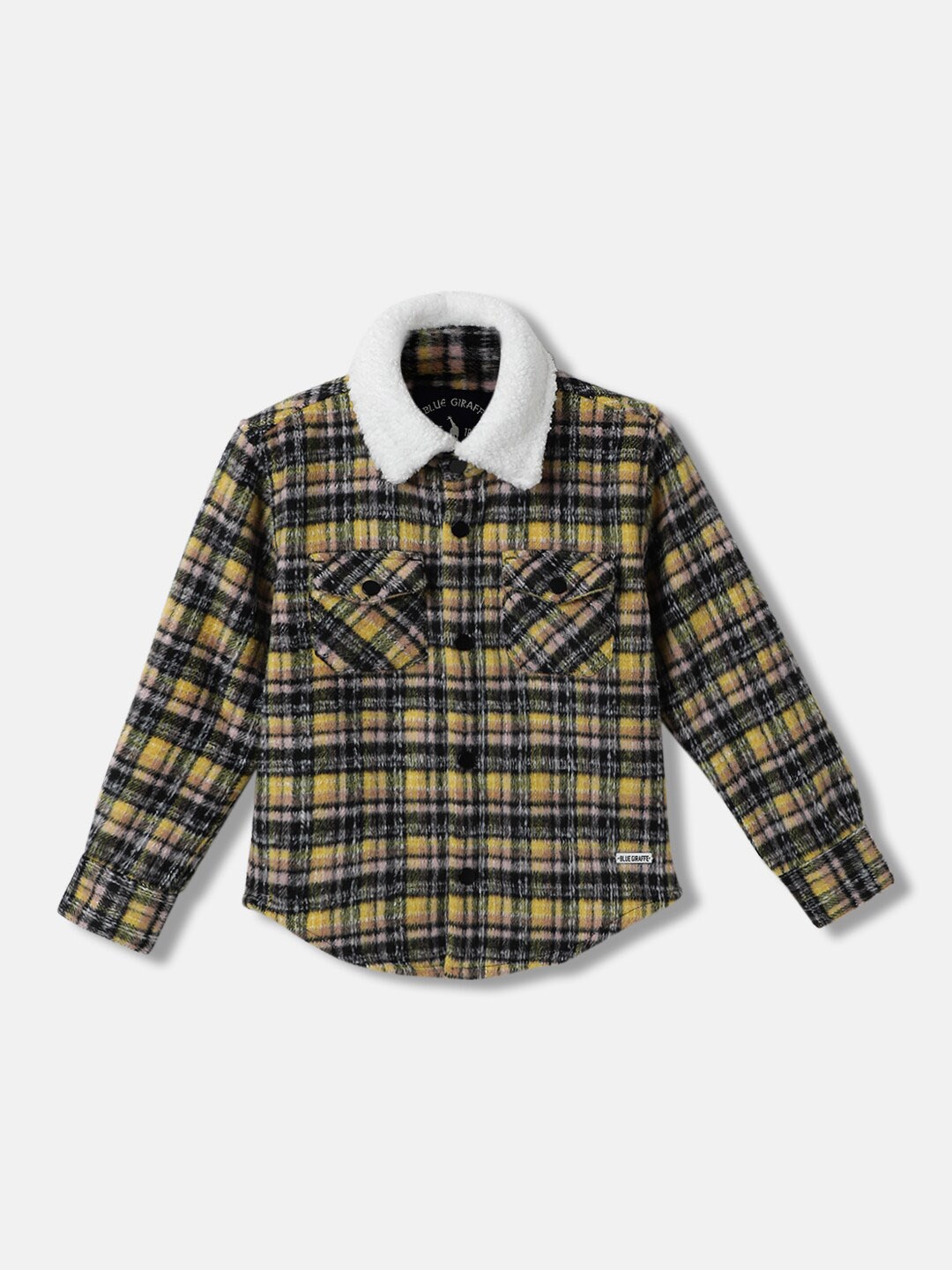 

Blue Giraffe Boys Tartan Checked Textured Spread Collar Casual Shacket, Yellow