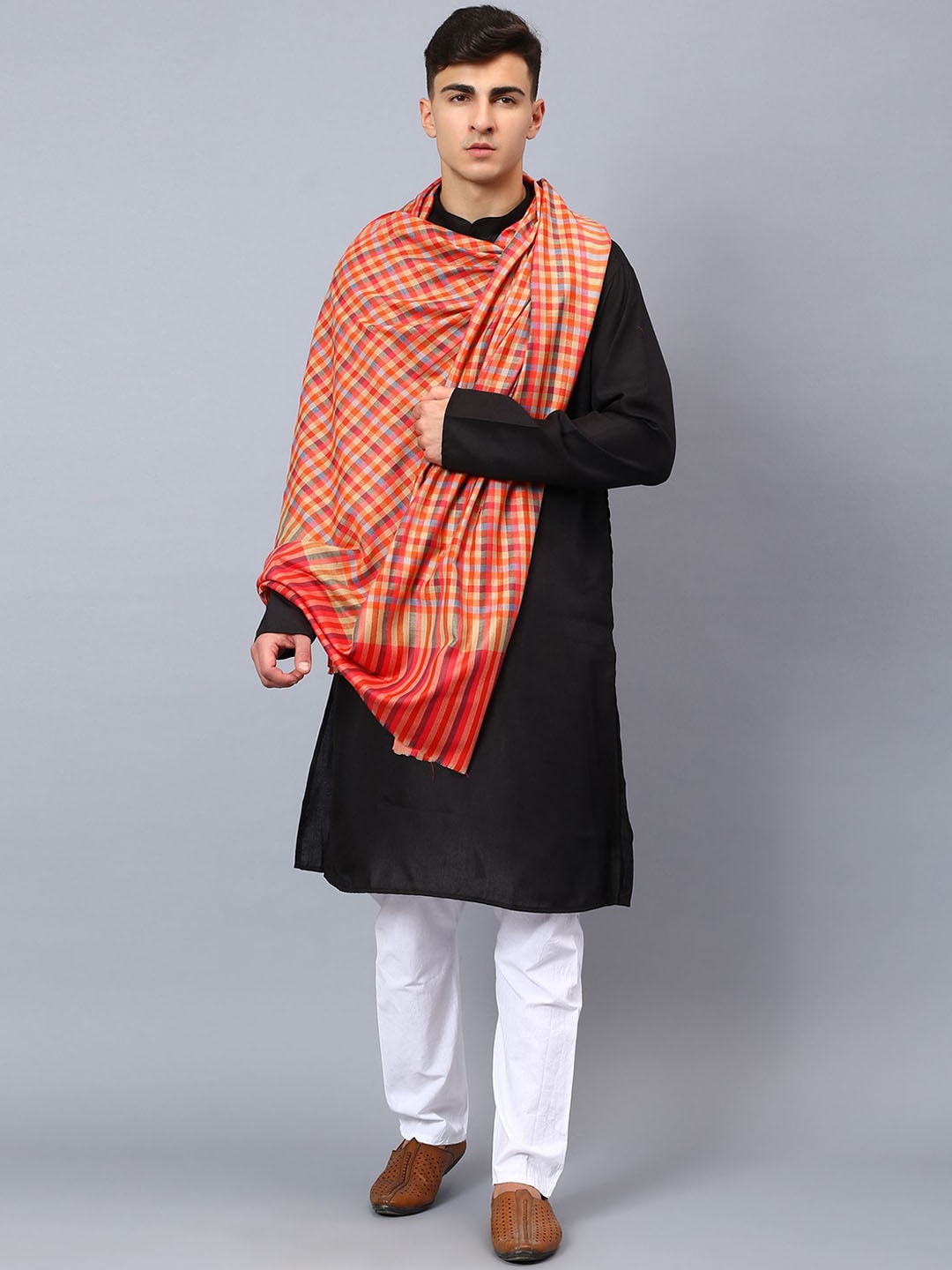 

Moda Chales Men Checked Woollen Shawl, Red