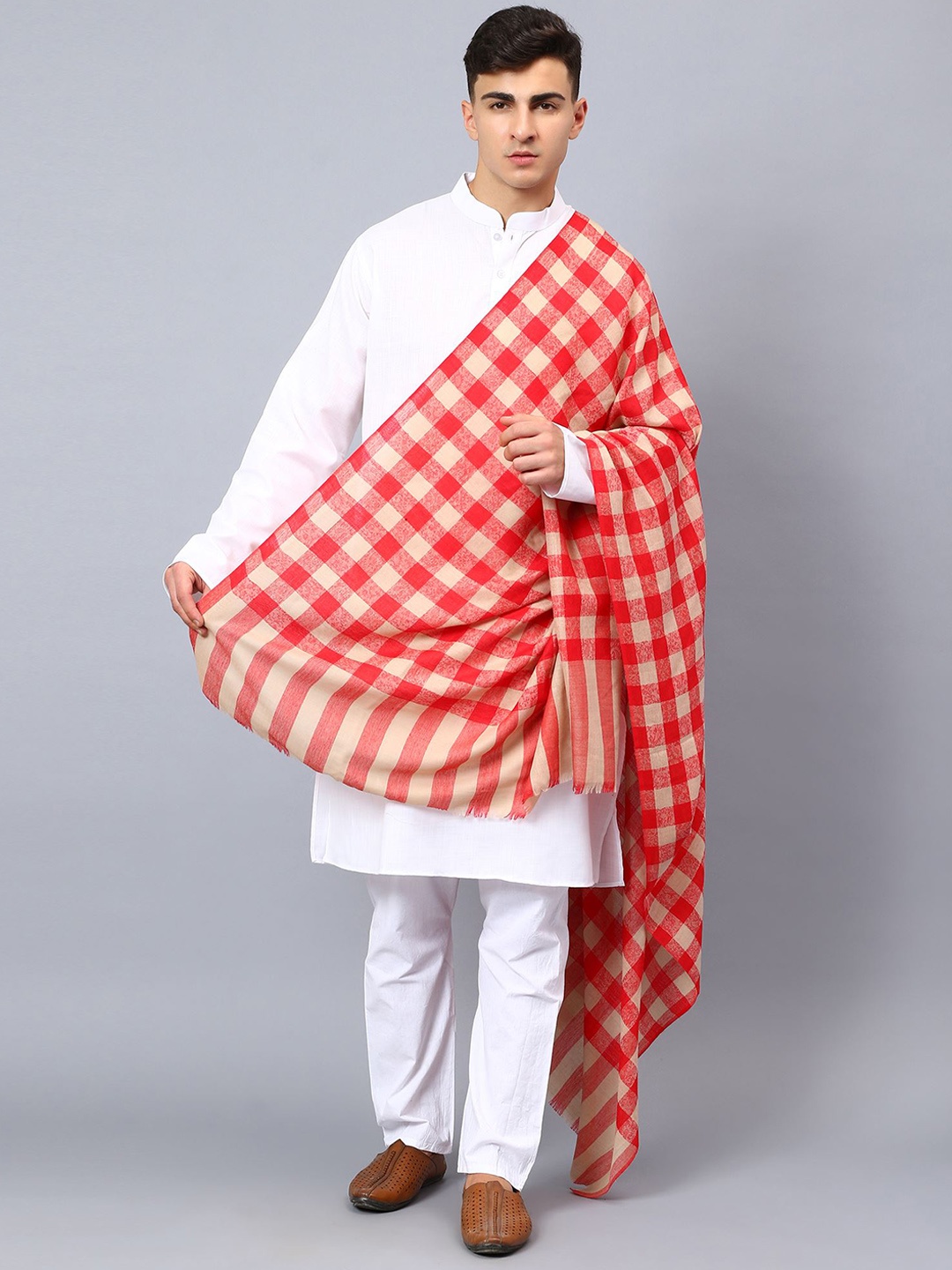 Moda Chales Checked Light Weight Woollen Shawl, Red