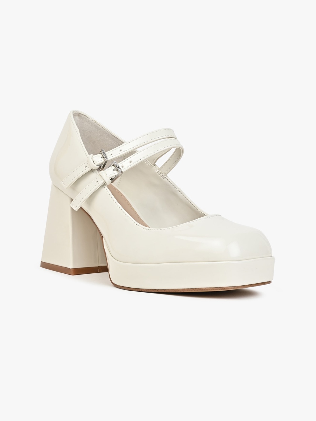 

ALDO MANDA Work Square Toe Platform Pumps With Buckles, Off white