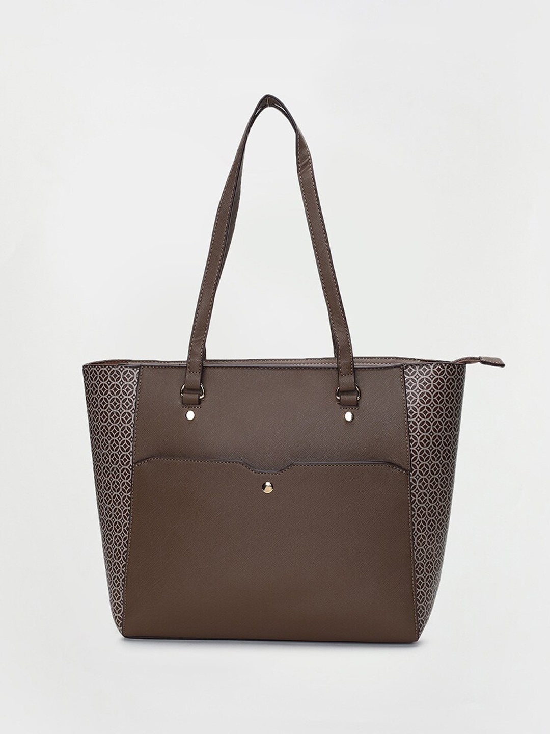 

max Geometric Printed Shopper Oversized Tote Bag, Brown