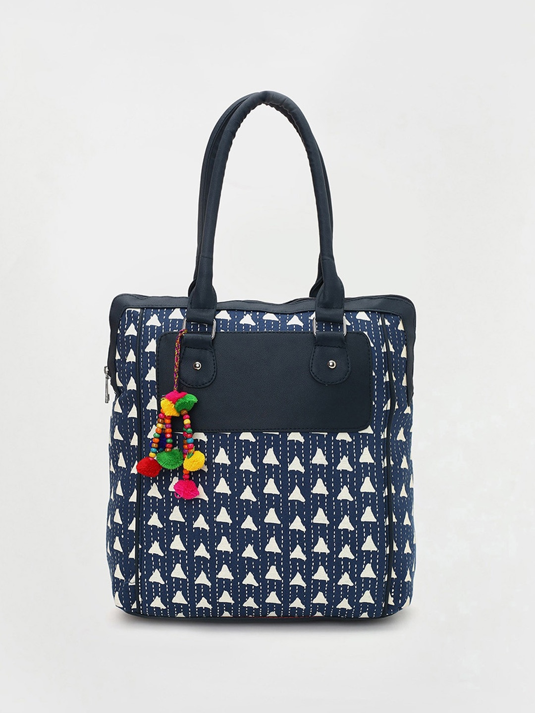 

max Printed Oversized Structured Cotton Tote Bag, Blue