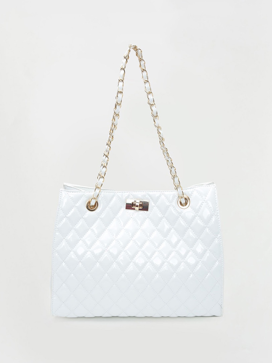 

max Textured Structured Handheld Bag with Quilted Detail, White