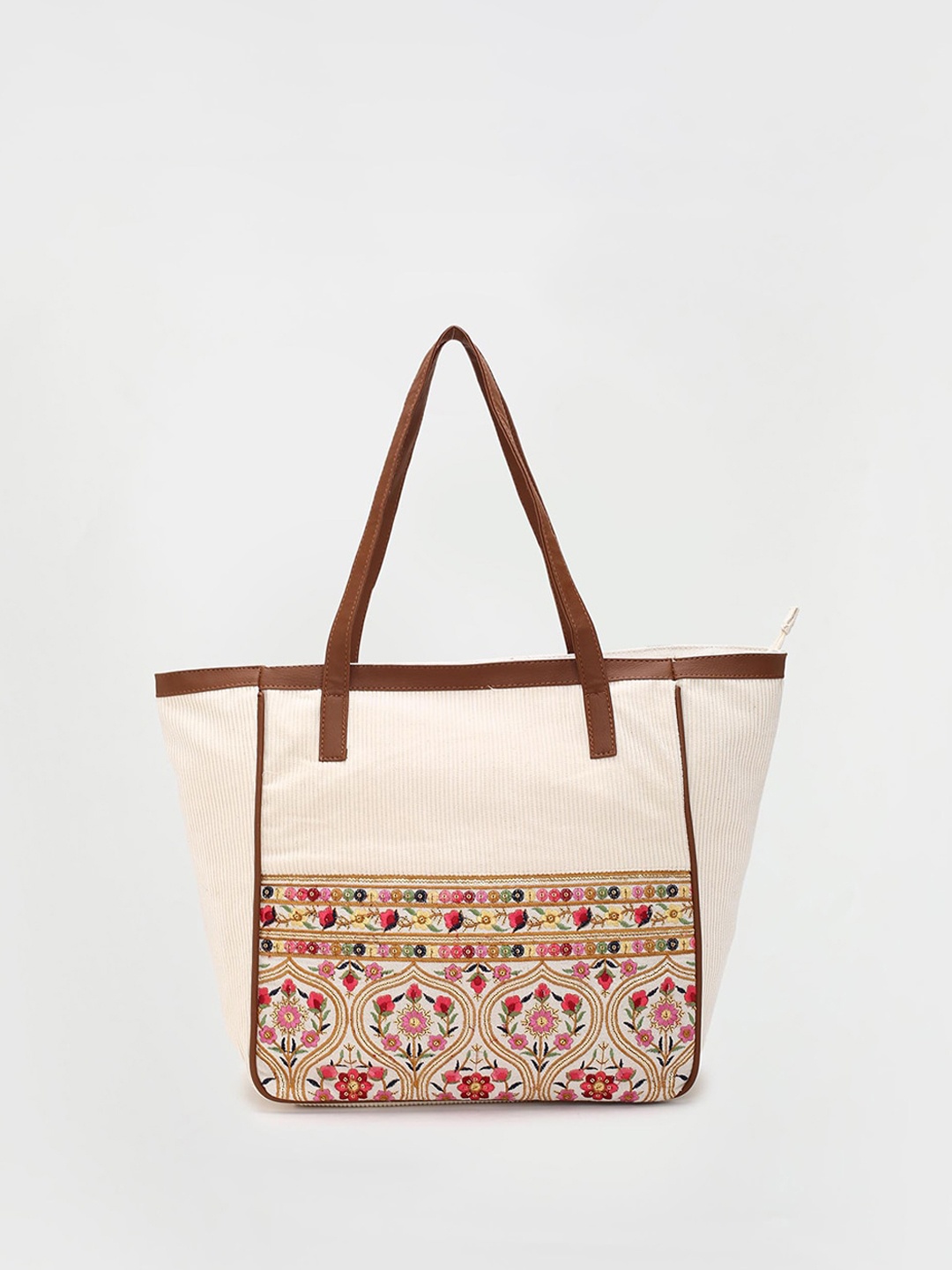 

max Floral Printed Oversized Shopper Shoulder Bag, Beige