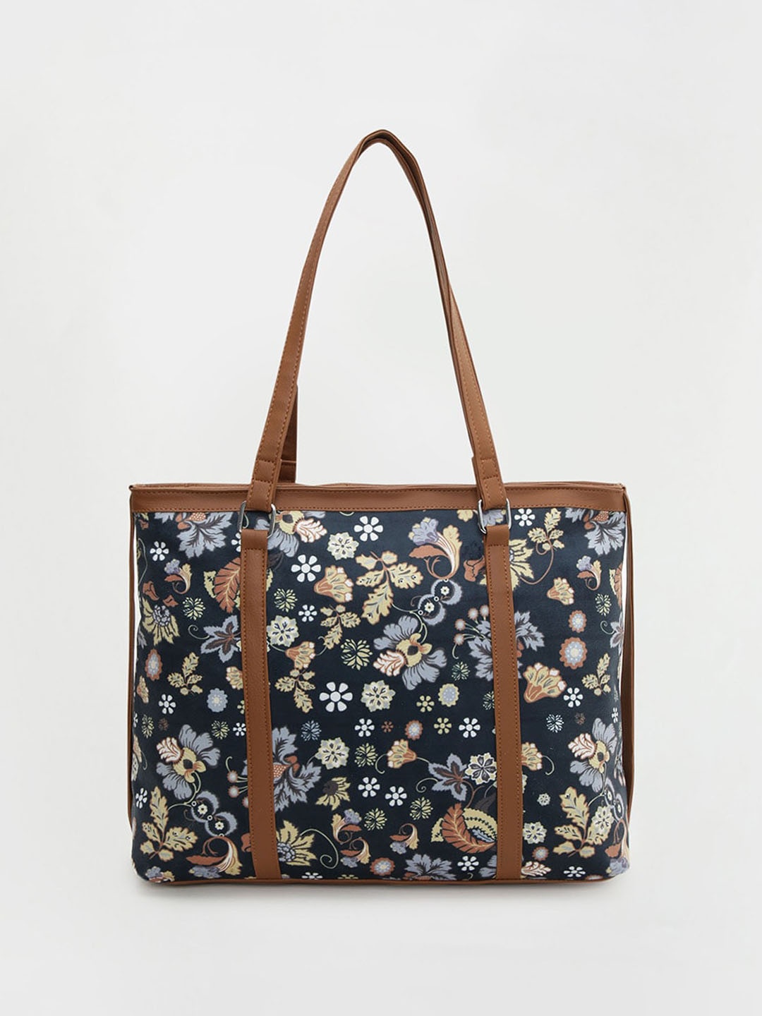 

max Floral Printed Shopper Cotton Tote Bag, Navy blue