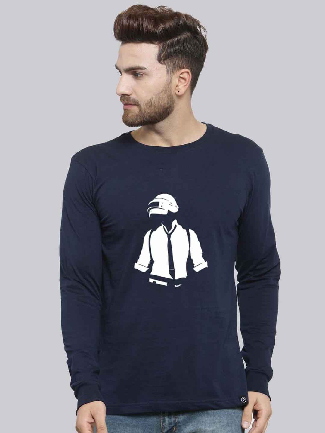 

Friskers Graphic Printed PUBG Pure Cotton Slim Fit T-shirt, Navy blue
