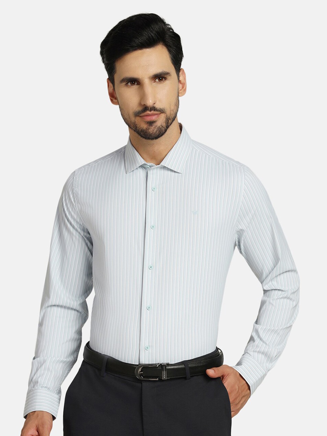 

Blackberrys TechPro Men Powder Blue Striped Formal Shirts