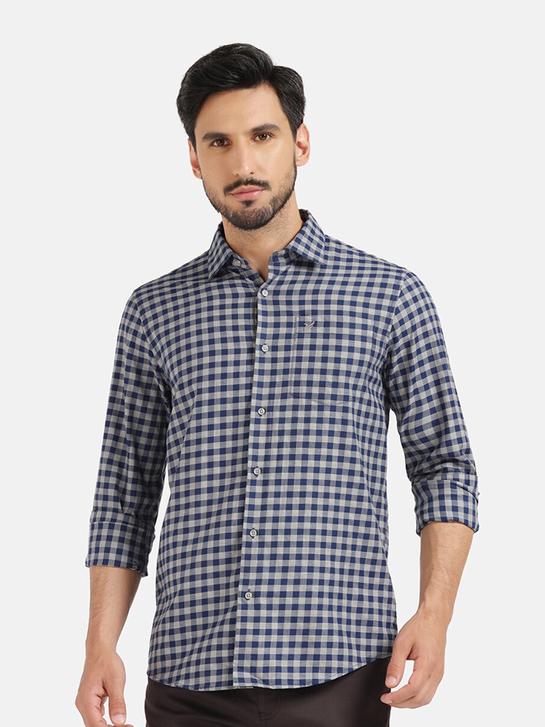 

Blackberrys India Slim Fit Gingham Checked Cotton Casual Shirt, Navy blue