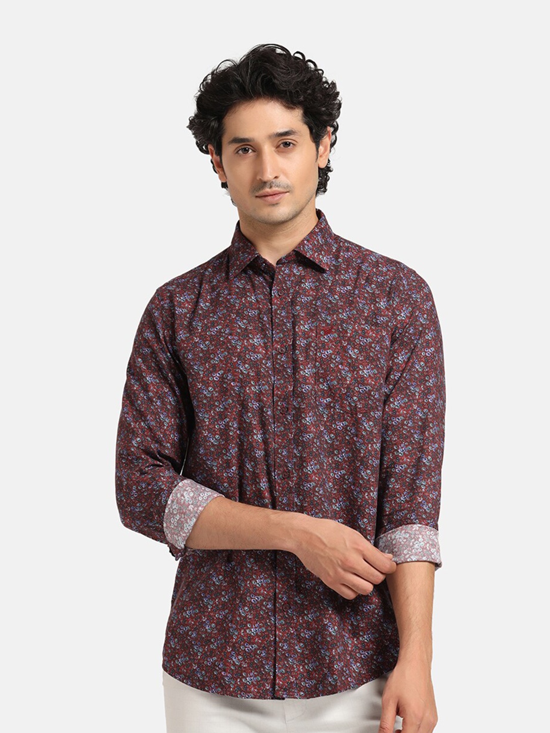 

Blackberrys India Slim Fit Floral Printed Casual Cotton Shirt, Red