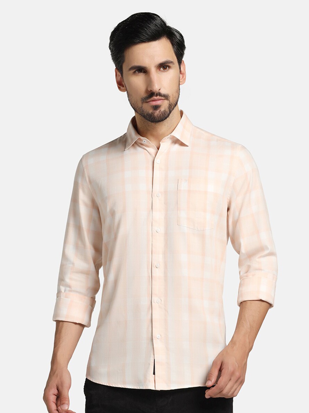 

Blackberrys India Slim Tartan Checked Twill Cotton Casual Shirt, Peach