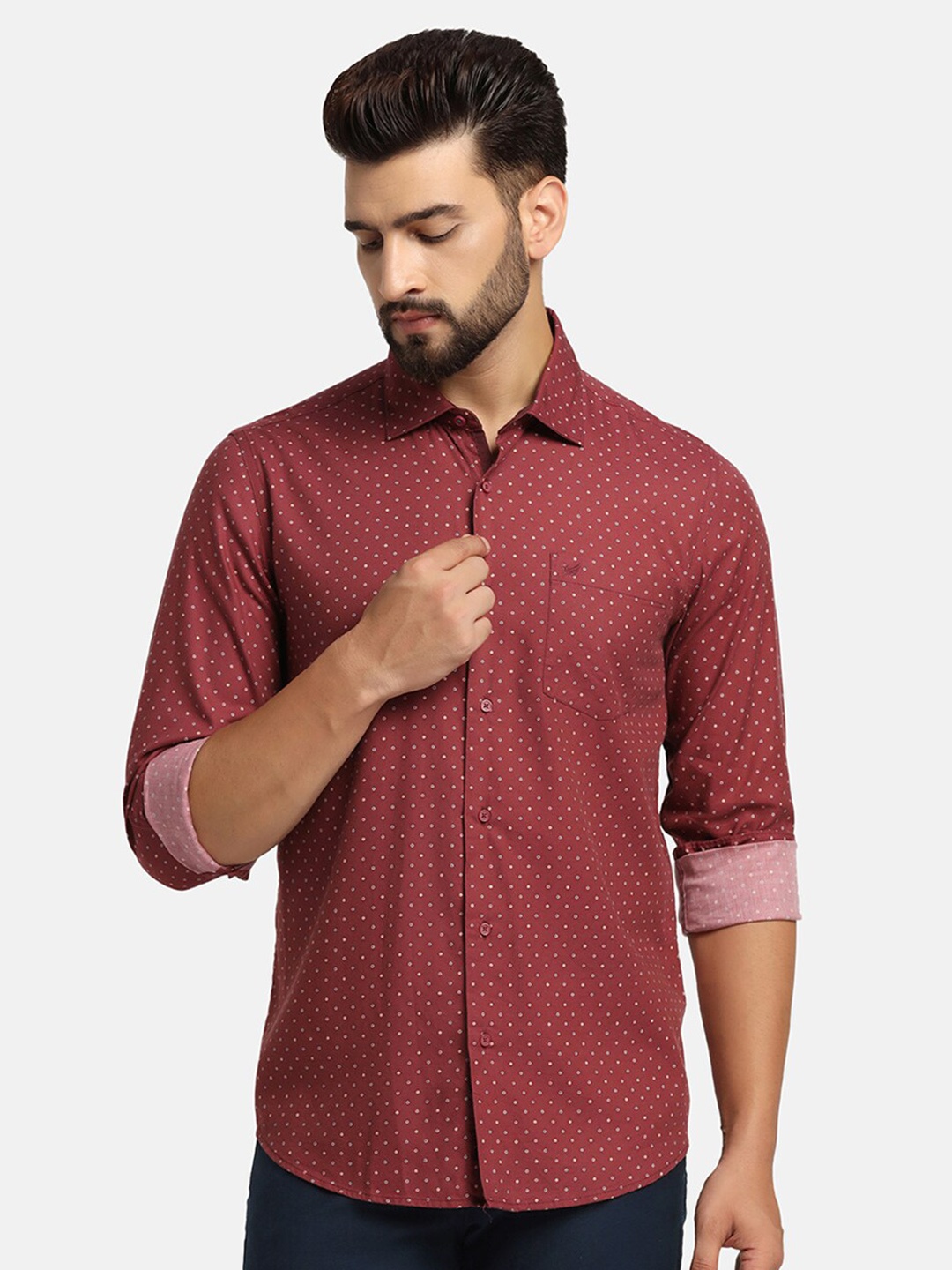 

Blackberrys India Slim Micro Ditsy Printed Twill Cotton Casual Shirt, Red