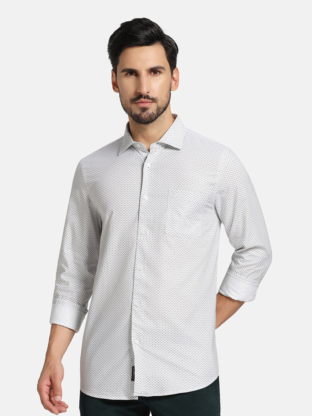 

Blackberrys India Slim Micro Ditsy Printed Twill Cotton Casual Shirt, White