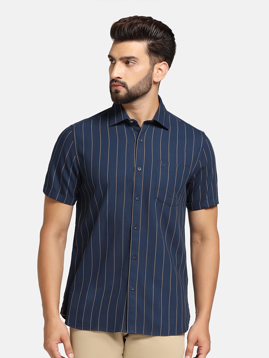 

Blackberrys India Slim Fit Striped Twill Weave Cotton Casual Shirt, Navy blue