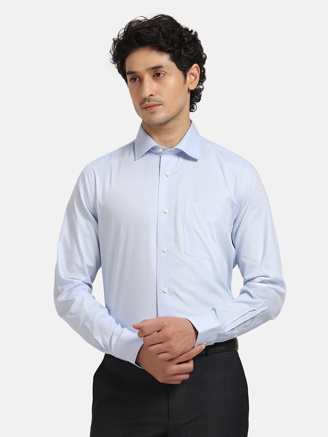 

Blackberrys Slim Fit Micro Checked Twill Weave Formal Shirt, Blue