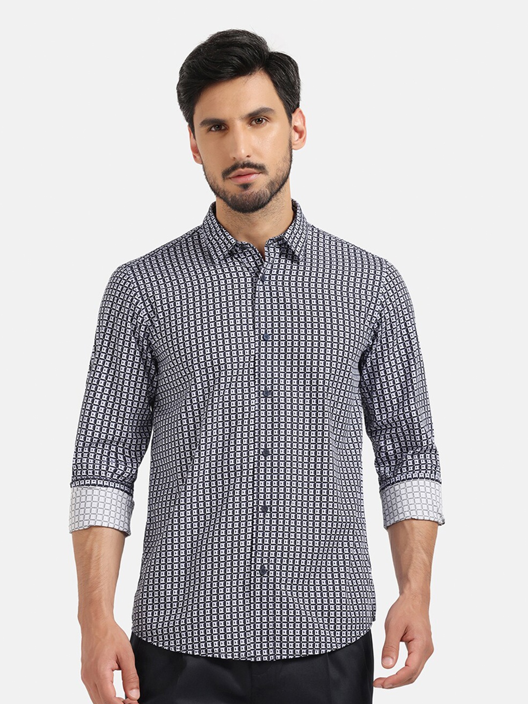 

Blackberrys India Slim Fit Checked Cotton Casual Shirt, Blue