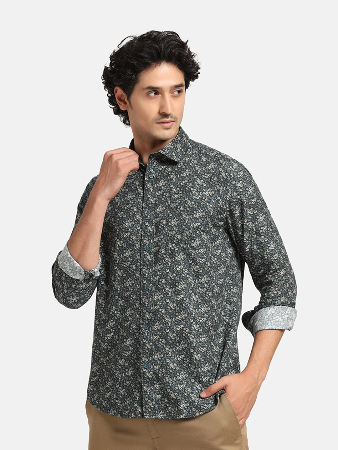 

Blackberrys India Slim Fit Floral Printed Cotton Casual Shirt, Teal