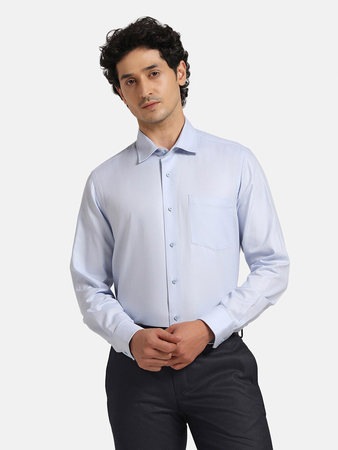 

Blackberrys India Slim Fit Micro Ditsy Printed Cotton Formal Shirt, Blue
