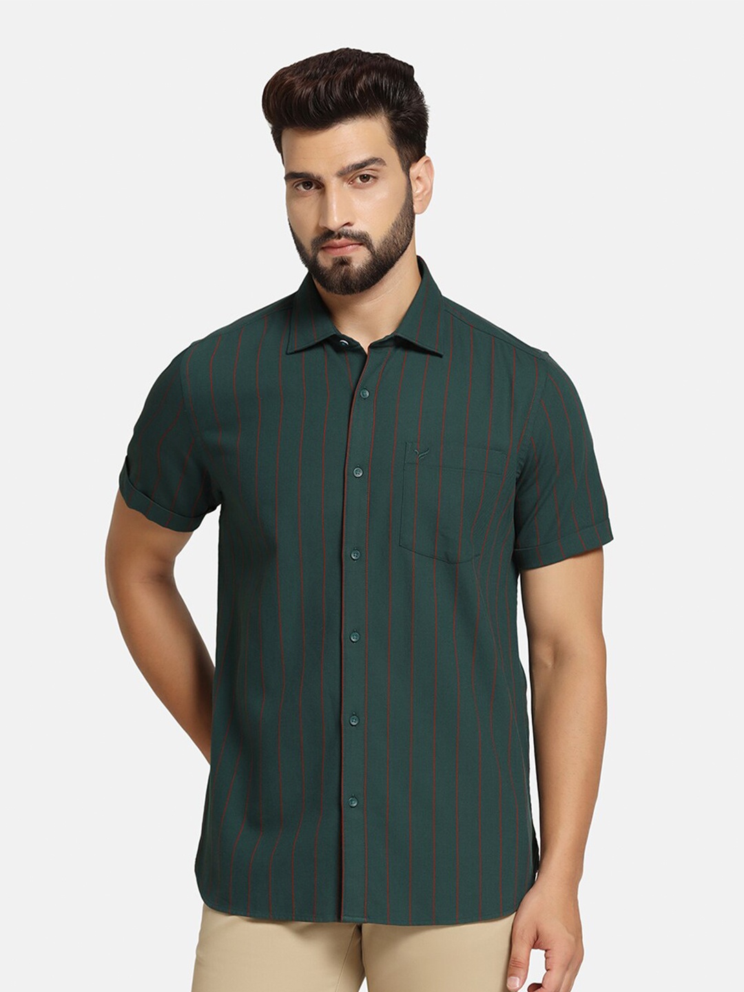 

Blackberrys India Slim Fit Vertical Striped Cotton Casual Shirt, Green
