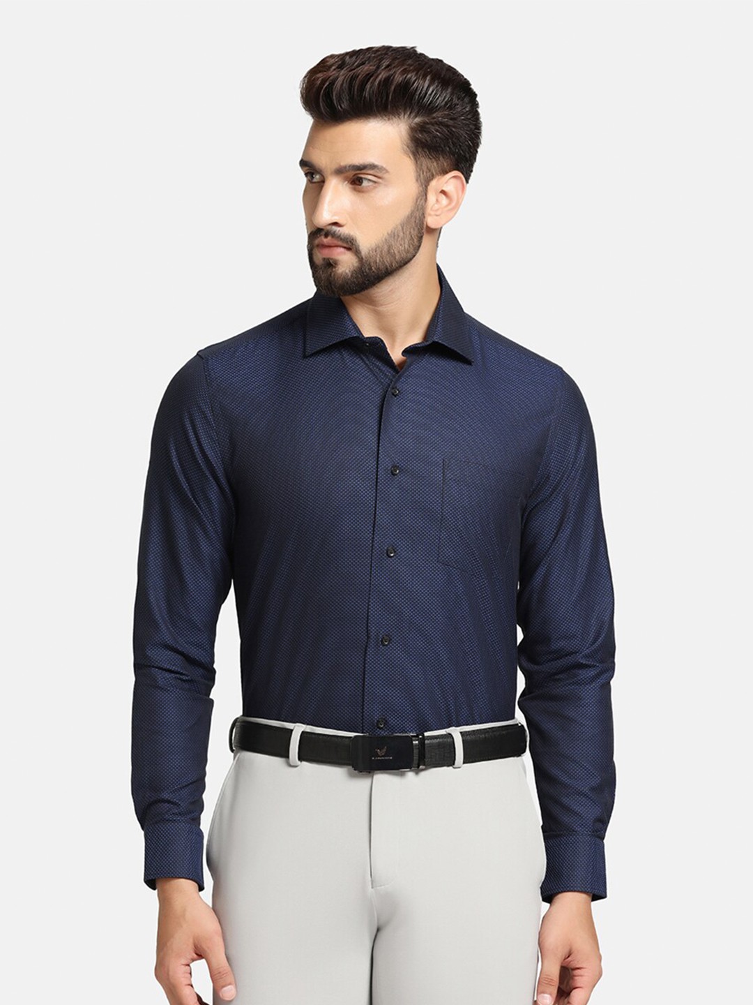 

Blackberrys India Slim Fit Spread Collar Twill Cotton Formal Shirt, Navy blue