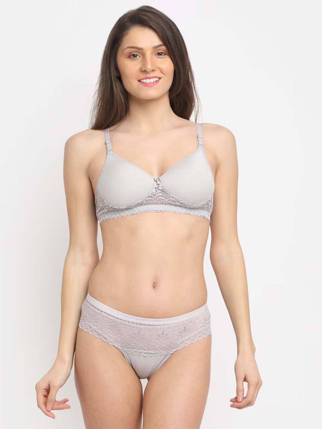 

AROUSY Self Design Cotton Lingerie Set, Grey