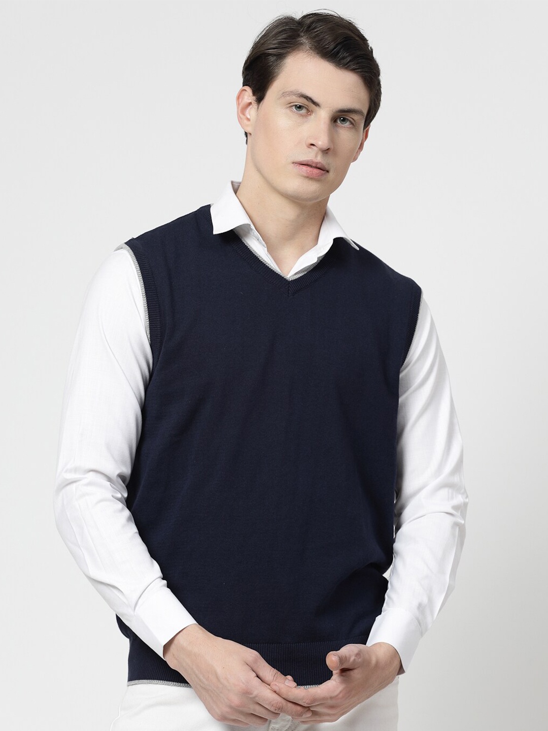 

Wool Trees V-Neck Pure Cotton Sweater Vest, Navy blue