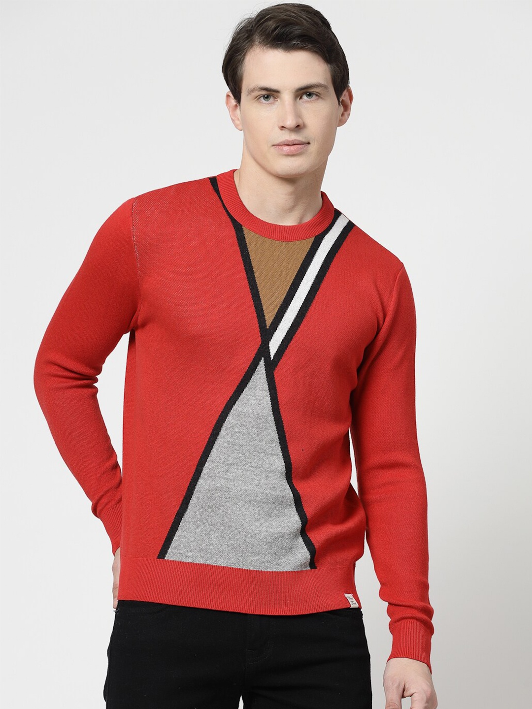 

Wool Trees Colourblocked Pure Cotton Pullover, Red