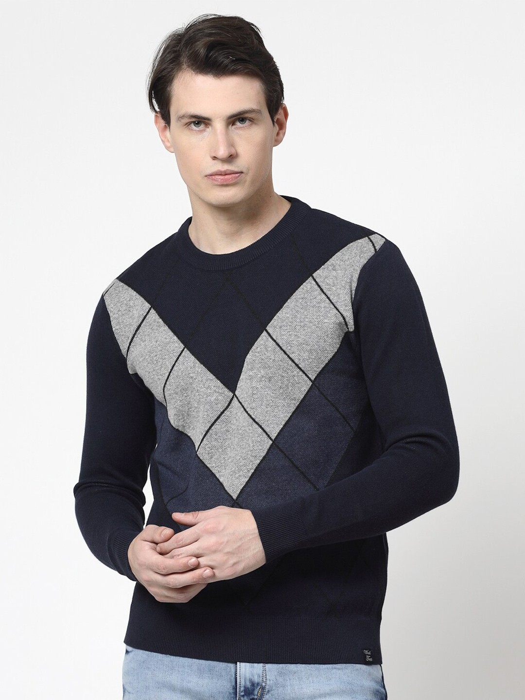 

Wool Trees Colourblocked Pure Cotton Pullover, Navy blue