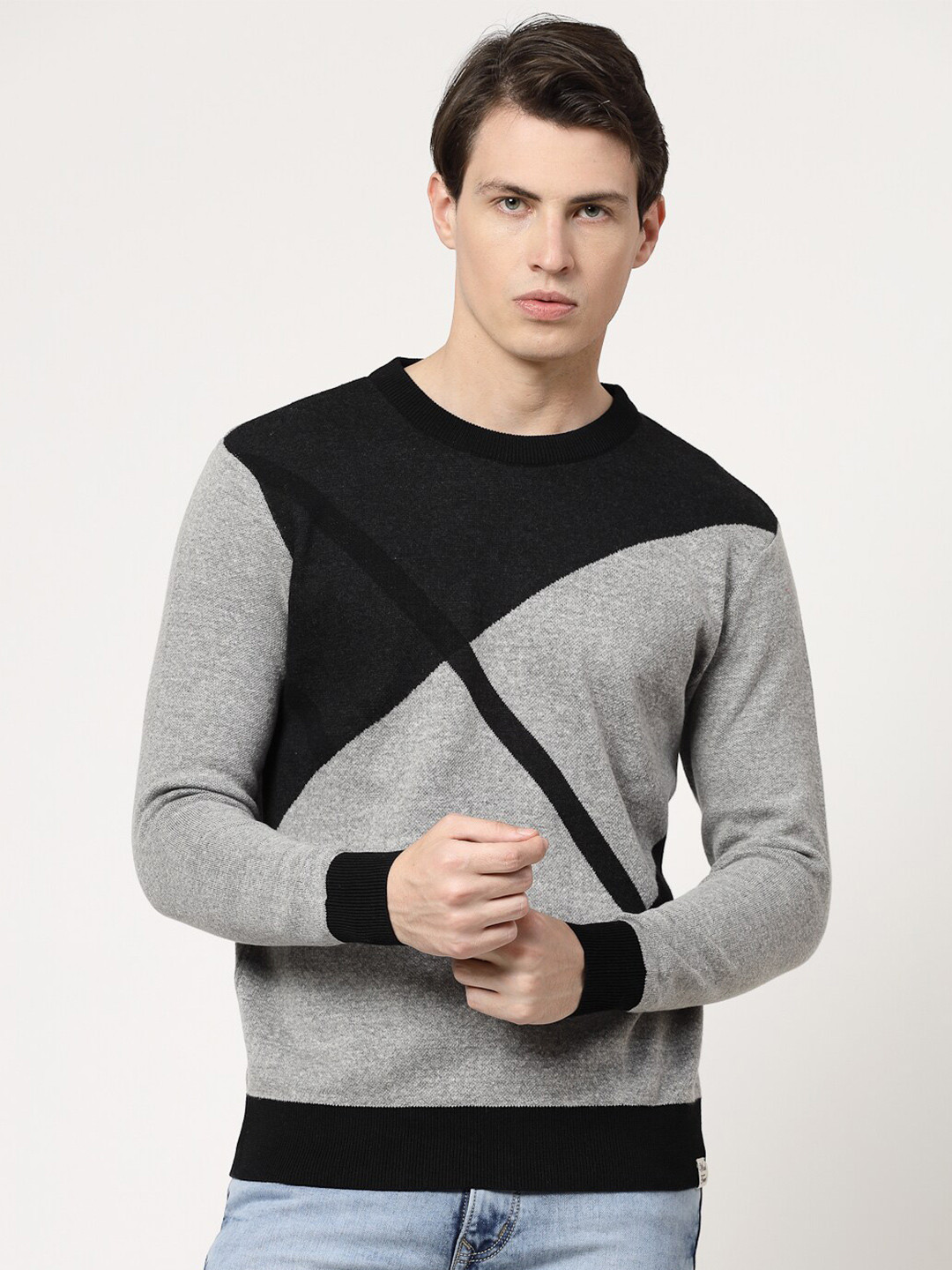 

Wool Trees Colourblocked Round Neck Pure Cotton Pullover Pullover, Grey