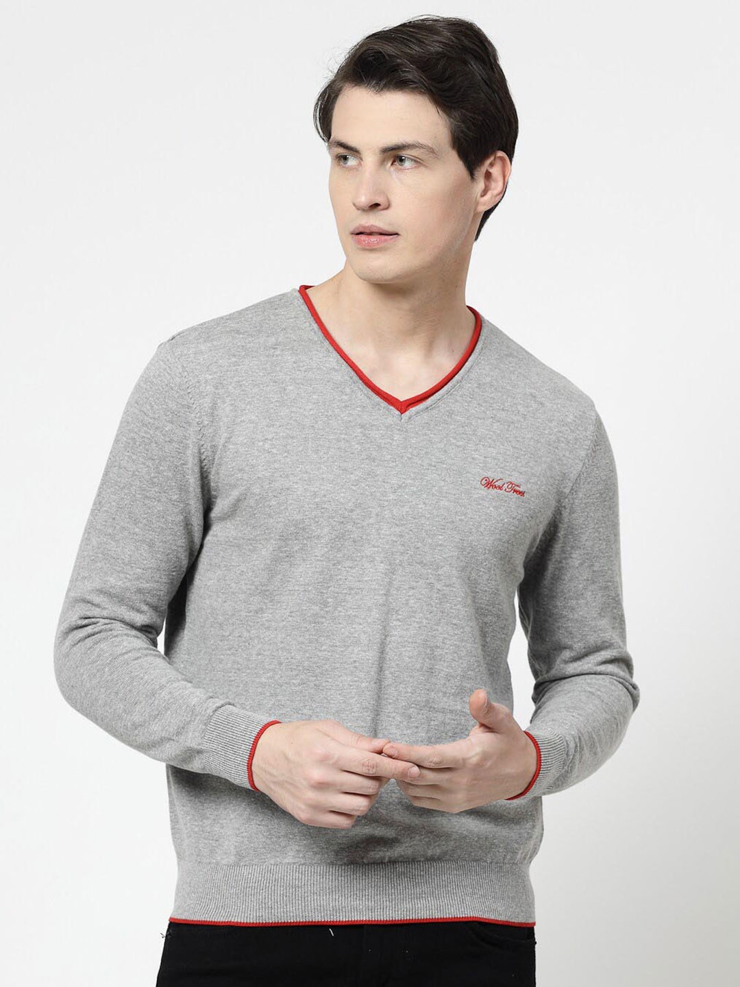 

Wool Trees V-Neck Pure Cotton Pullover Pullover, Grey