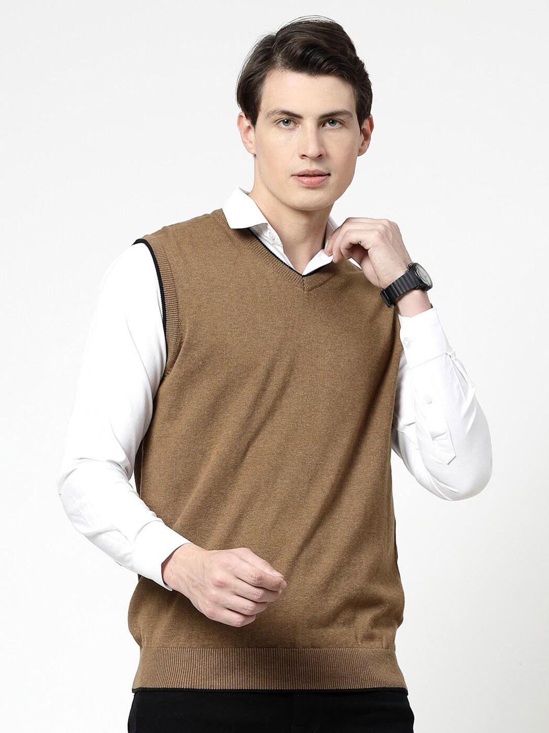 

Wool Trees V-Neck Pure Cotton Pullover Pullover, Camel brown