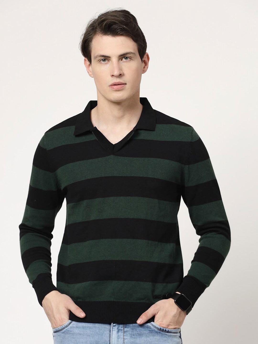 

Wool Trees Striped Ribbed Pure Cotton Sweatshirt, Green