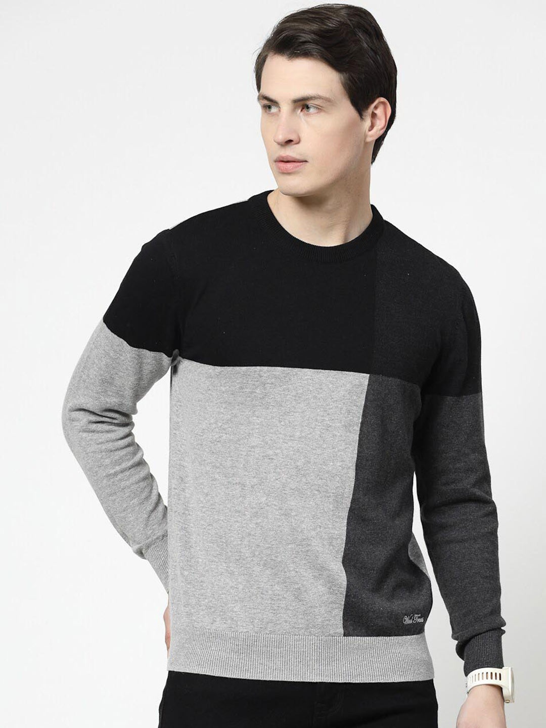 

Wool Trees Colourblocked Round Neck Cotton Sweatshirt, Charcoal