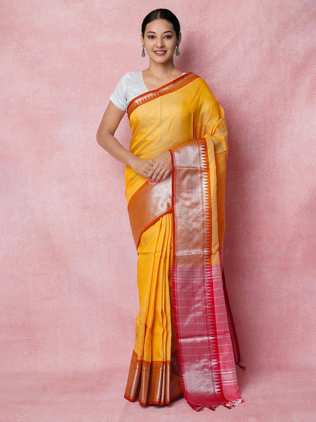 

Unnati Silks Pure Silk Zari Handloom Narayan Peth Saree, Orange