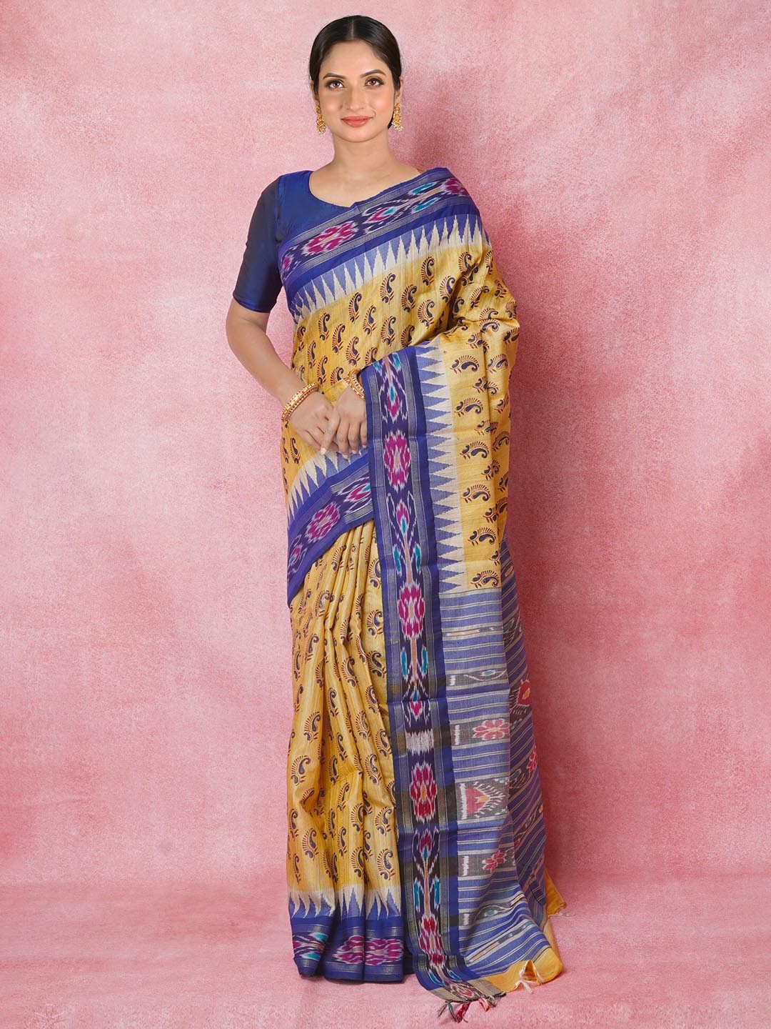 

Unnati Silks Paisley Pure Silk Handloom Tussar Saree, Cream