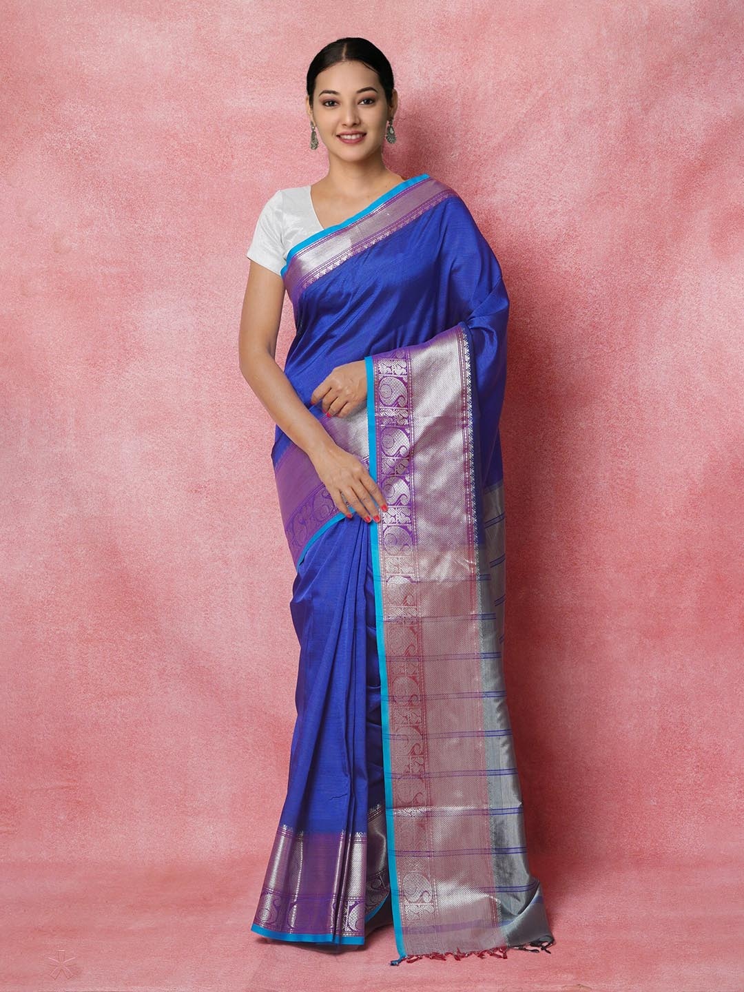 

Unnati Silks Woven Design Zari Pure Silk Handloom Narayan Peth Saree, Blue