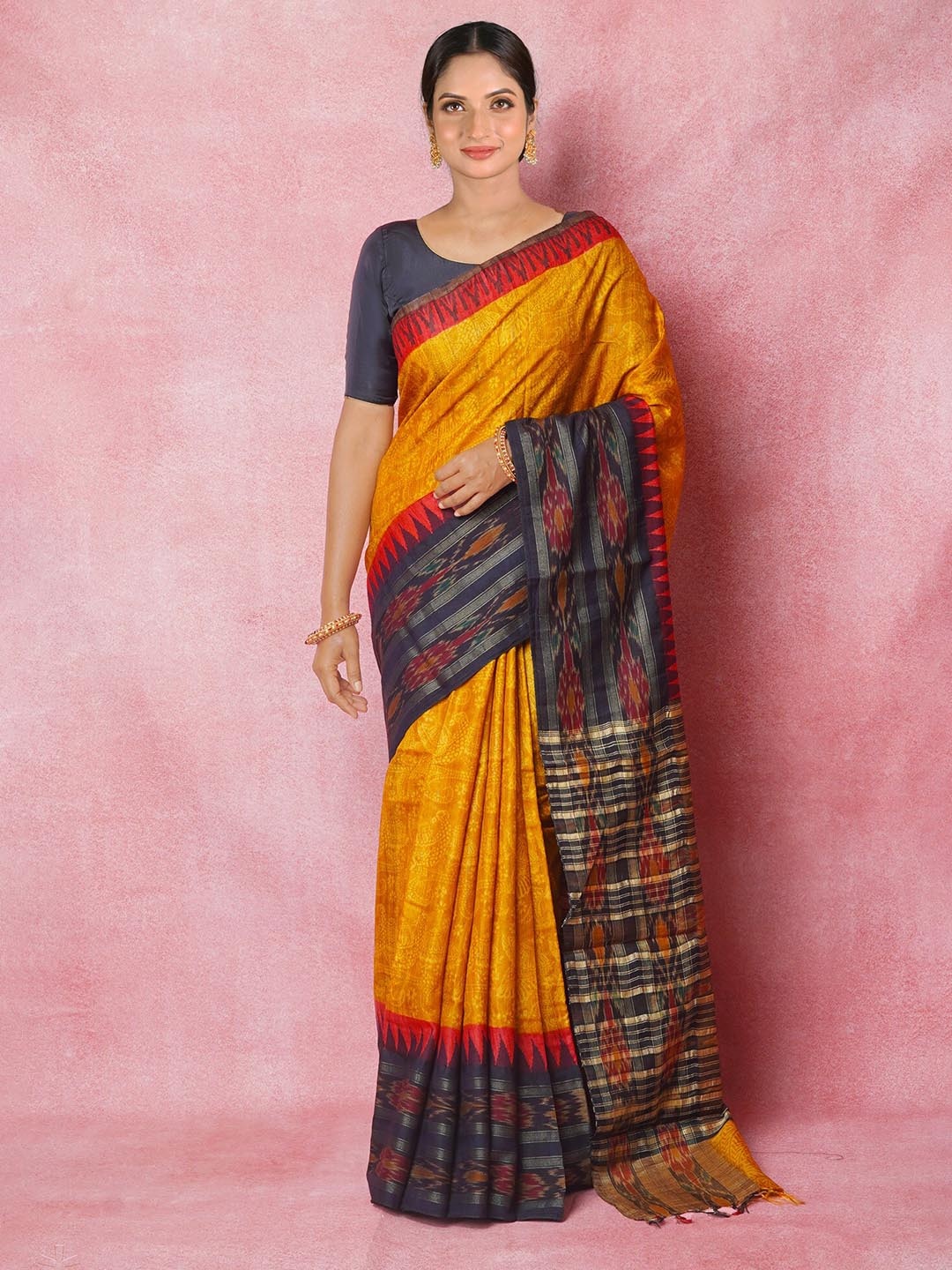 

Unnati Silks Ethnic Motifs Printed Pure Silk Tussar Saree, Yellow