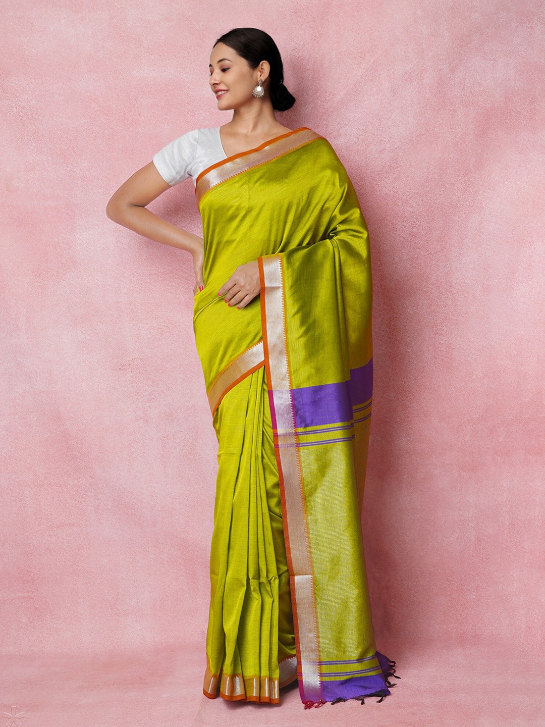 

Unnati Silks Zari Detail Pure Silk Mangalagiri Saree, Green