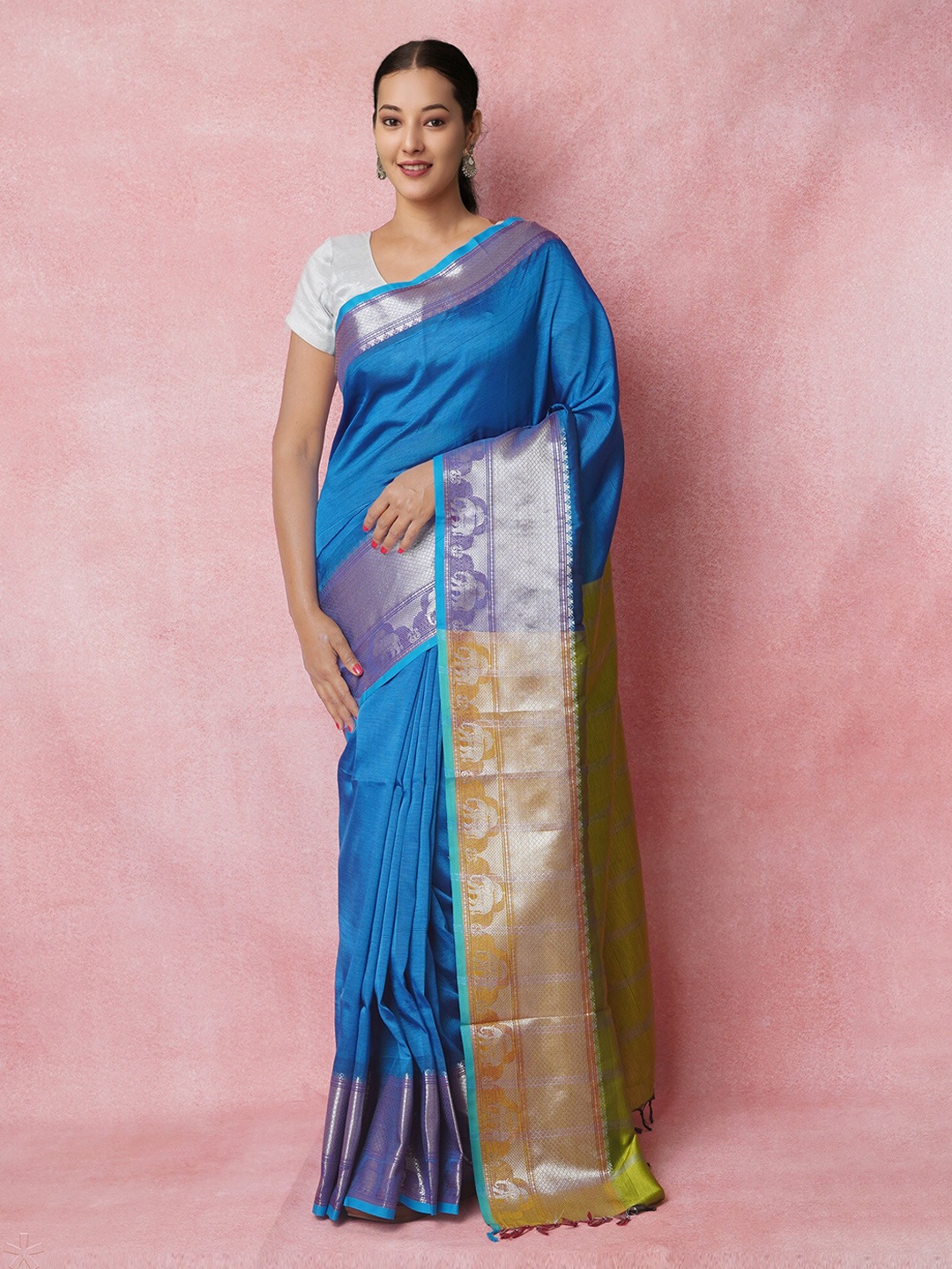 

Unnati Silks Pure Silk Handloom Narayan Peth Saree, Blue