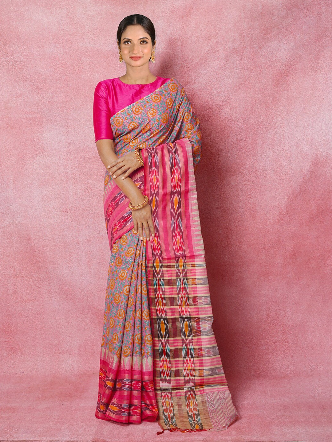 

Unnati Silks Ethnic Motif Printed Pure Silk Handloom Tussar Saree, Pink