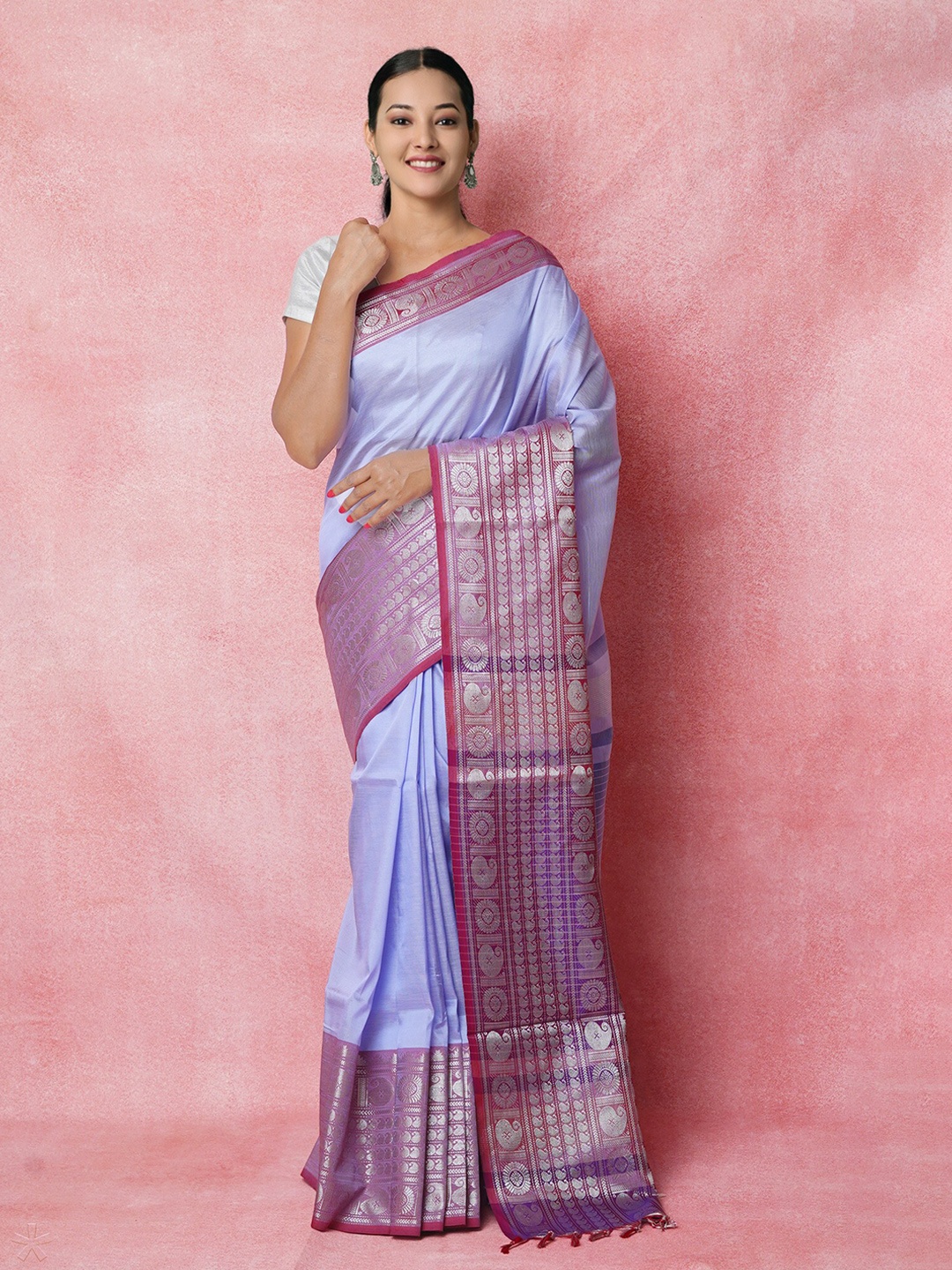 

Unnati Silks Woven Design Zari Pure Silk Handloom Narayan Peth Saree, Lavender