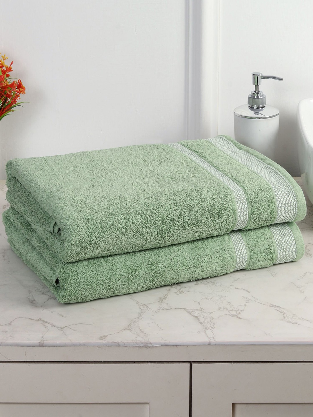 MAFATLAL Green 2 Pieces Cotton 550 GSM Bath Towels