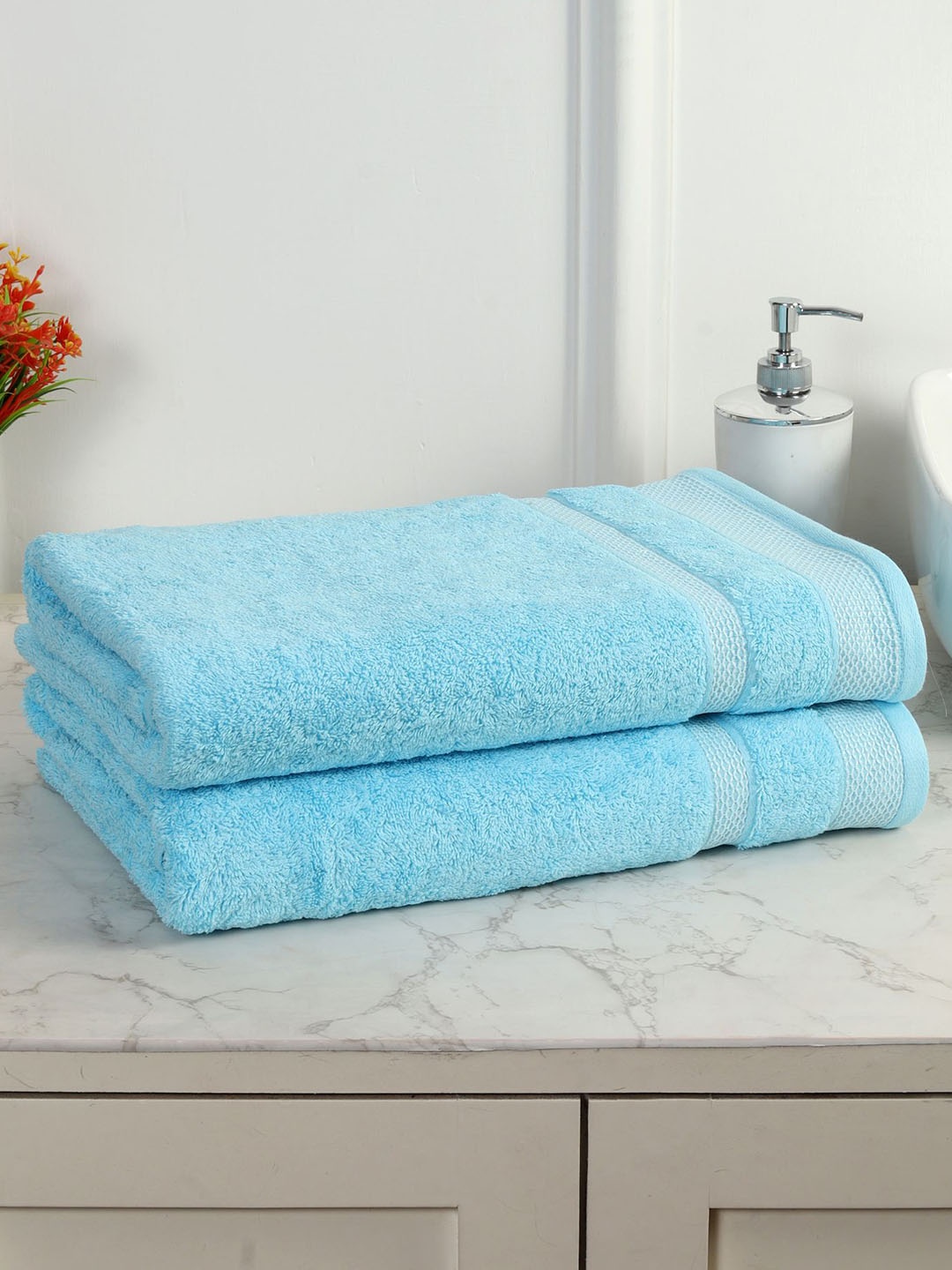 

MAFATLAL Blue 2 Pieces Cotton Anti-Bacterial 550 GSM Reversible Bath Towels