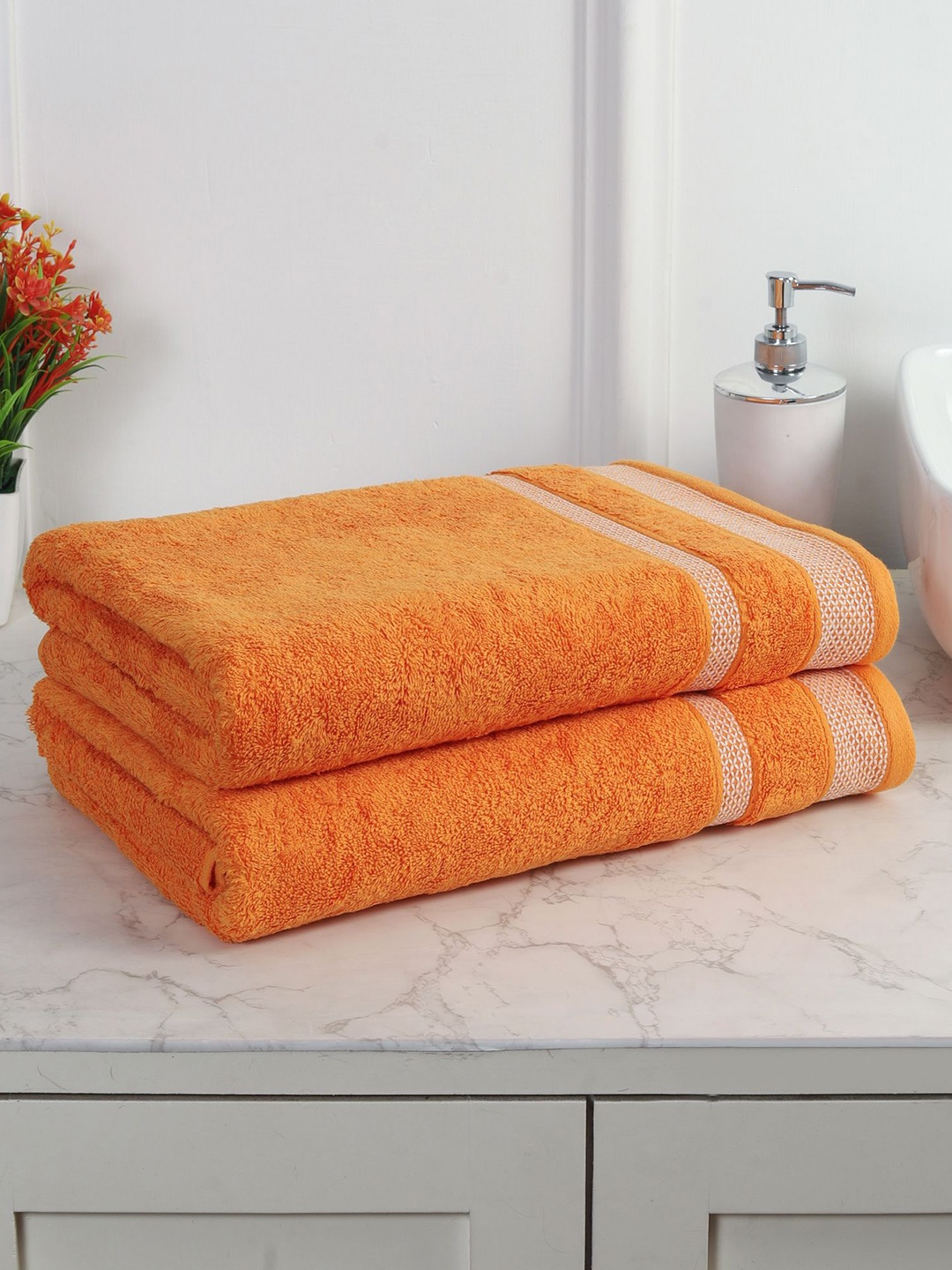 

MAFATLAL Orange 2 Pieces Solid Cotton 550GSM Bath Towels