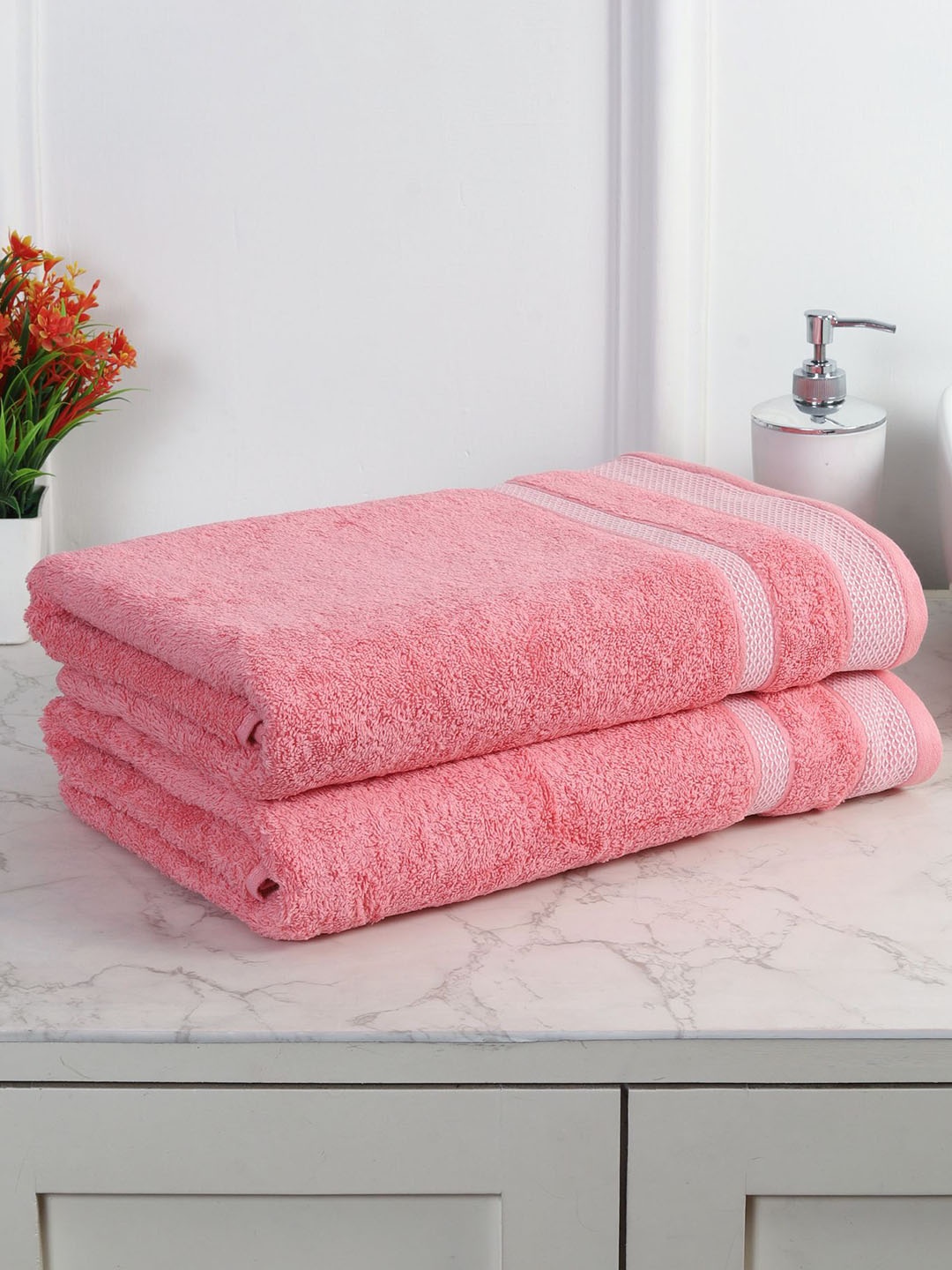 

MAFATLAL Pink 2 Pieces Cotton 550GSM Bath Towels