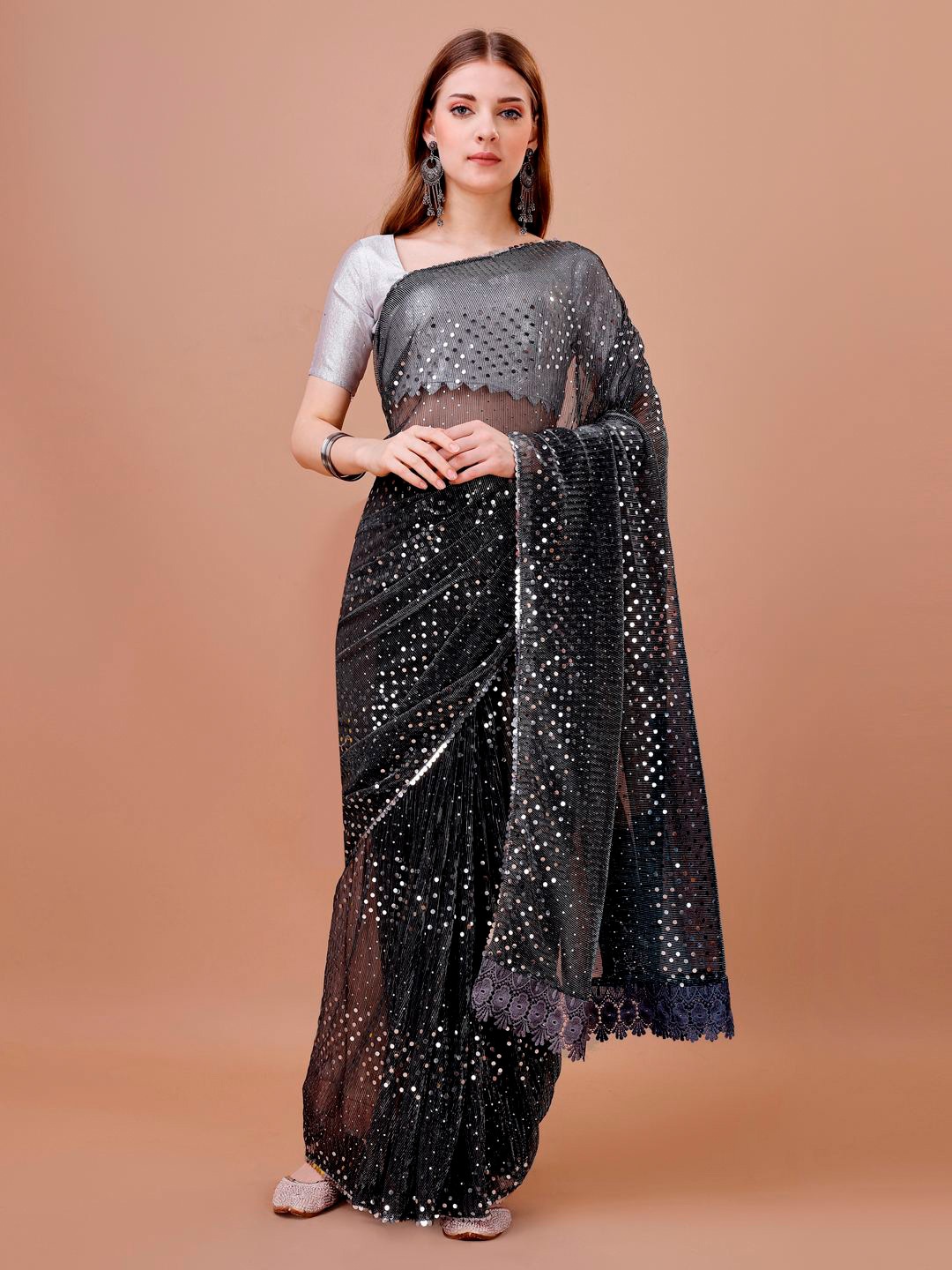 

Mitera Black Embellished Lycra Saree
