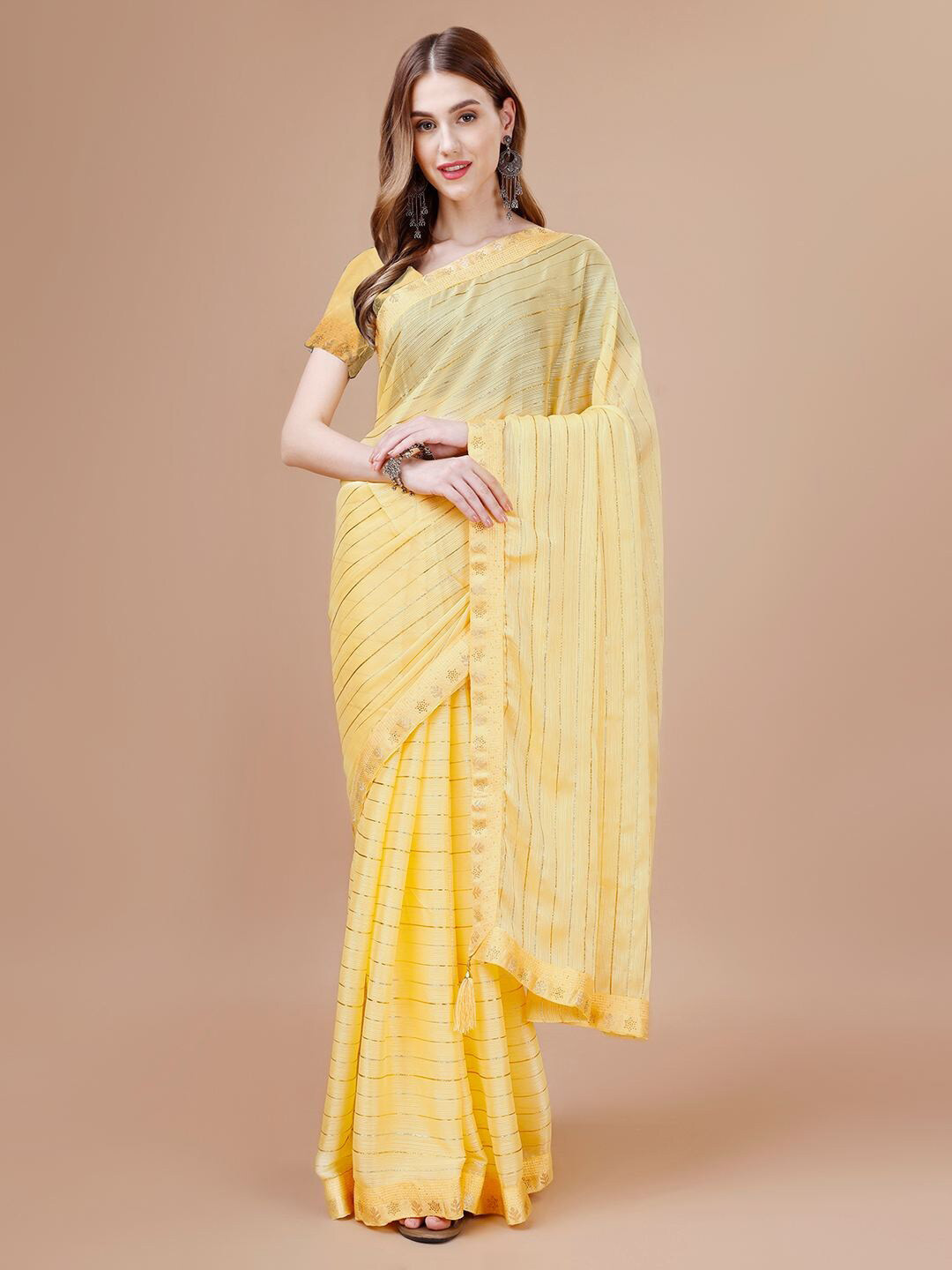 

Mitera Yellow Embellished Silk Cotton Saree