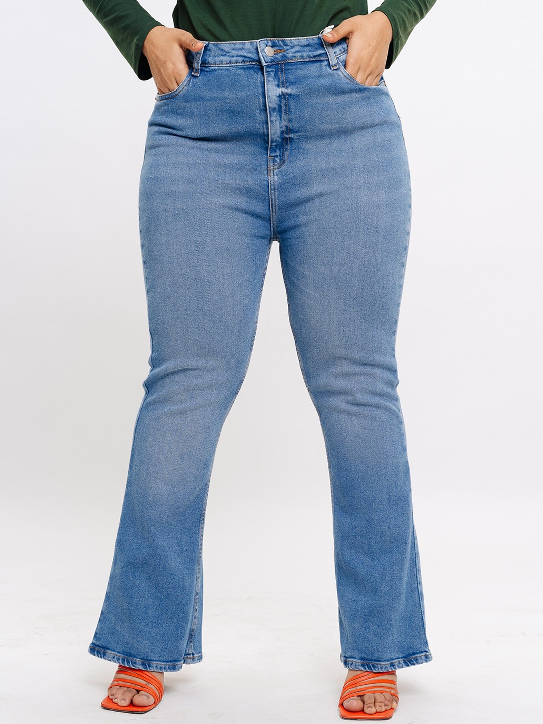 

FREAKINS Women Bootcut Light Fade Clean Look High-Rise Stretchable Jeans, Blue