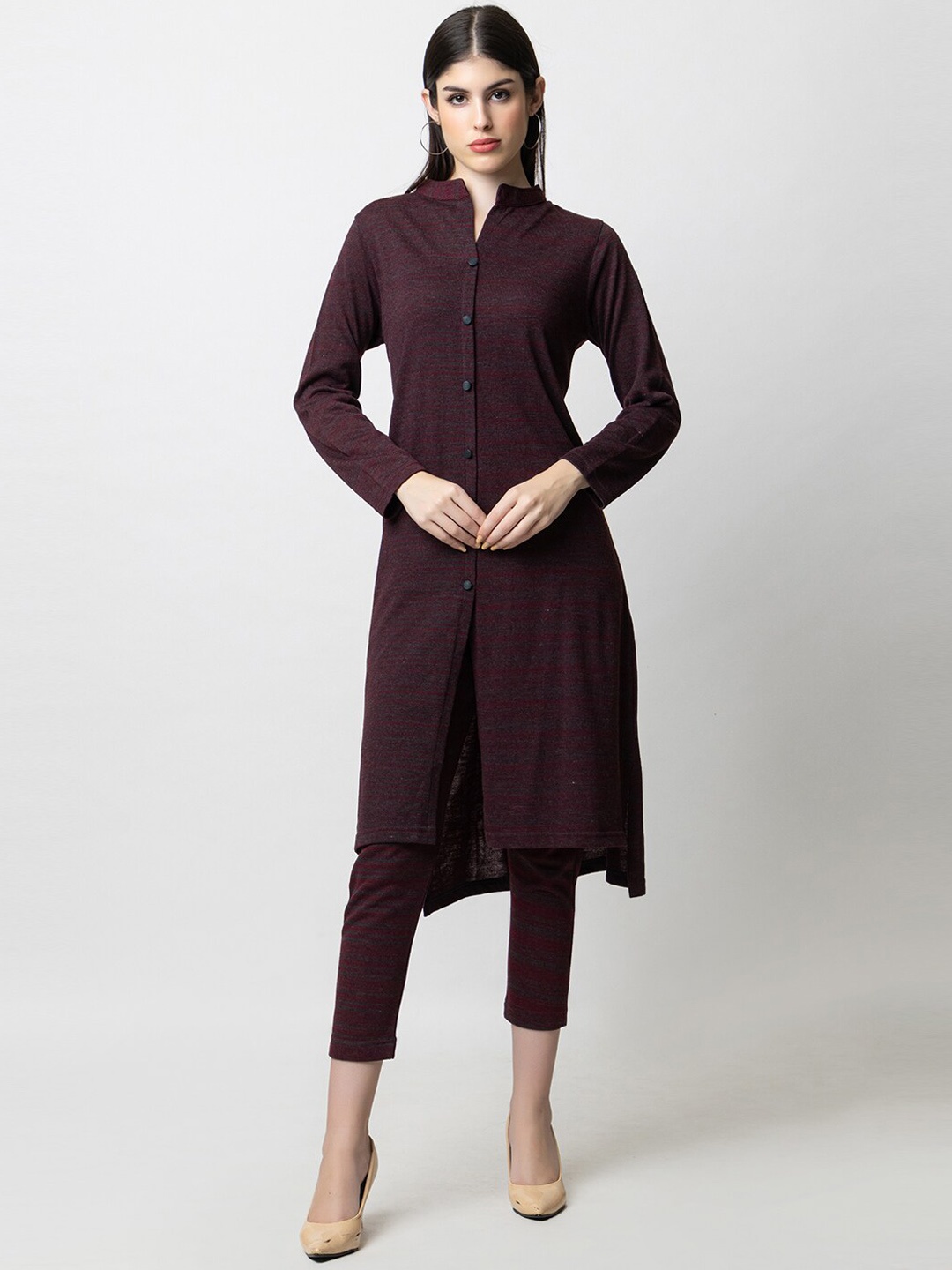 

KEIKO Striped Acrylic Kurta With Trouser, Burgundy